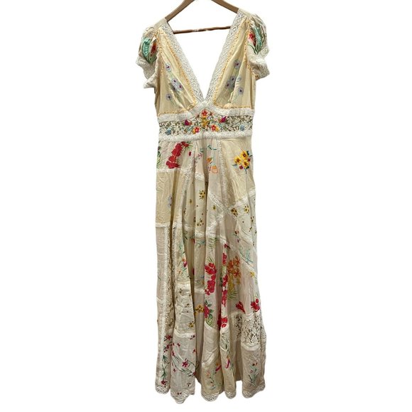 Free People Hibiscus Heaven Maxi Dress Size XL Floral Embroidered Tropical - Picture 6 of 8
